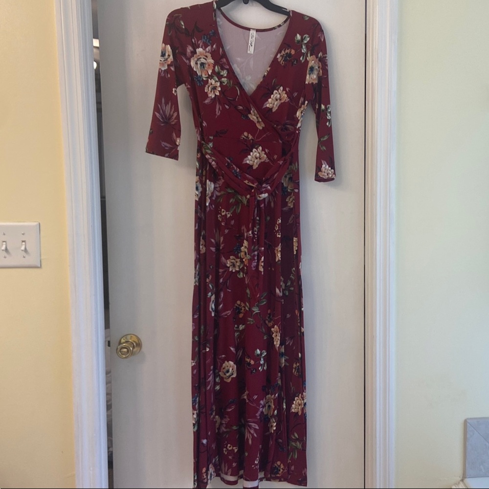 Burgundy Floral Maternity Dress